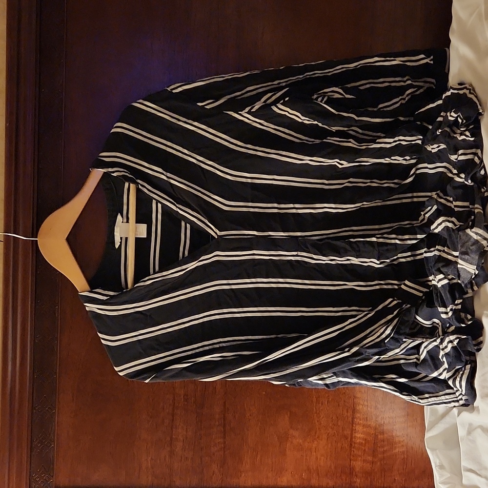 Navy Blue and White Stripe Blouse
